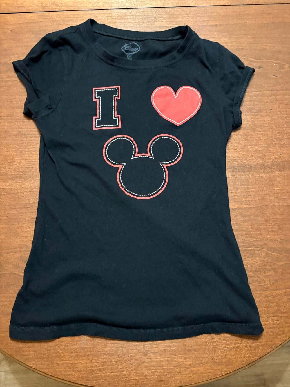 Disney I Heart Mickey Mouse Tee Jrs XL 15/17 Black Red Graphic Tee 100% Cotton